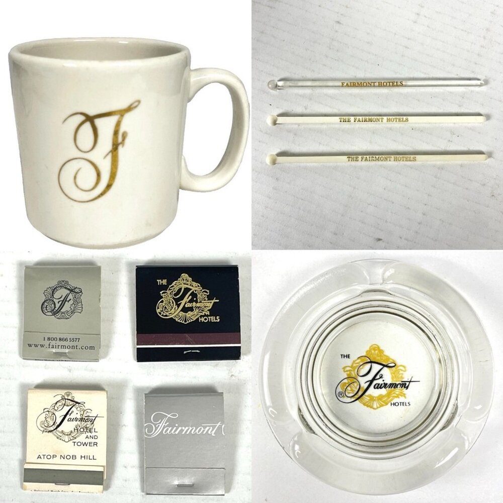The Fairmont NY SF Hotels Vtg Mug + AshTray + Matchbooks + Swizzle Sticks Bundle